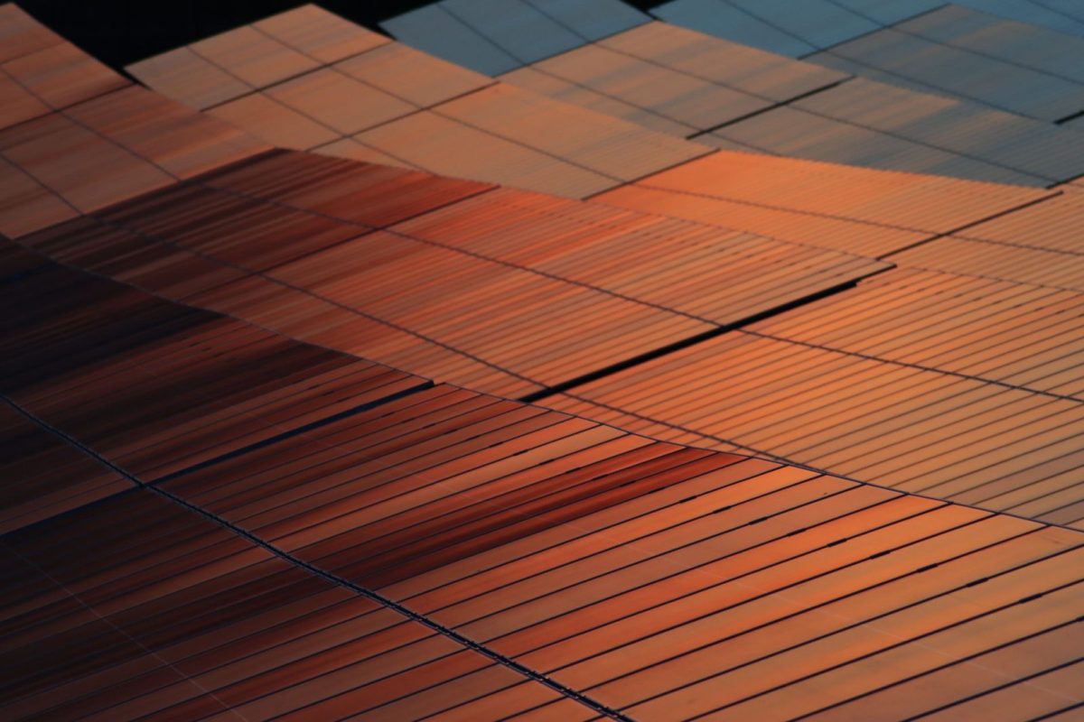 Close-up of blue monocrystalline solar cells