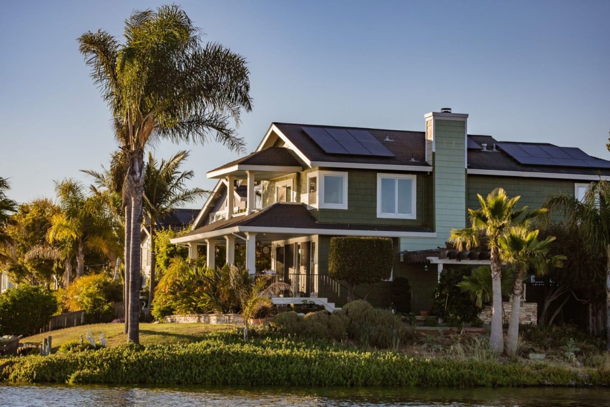 Rooftop solar array in bright sunlight showing crystalline silicon modules