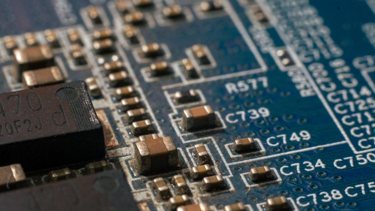 Close-up of silicon solar cells showing busbars