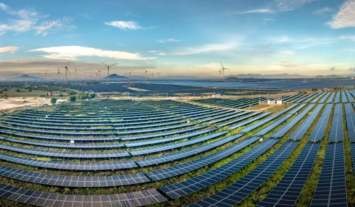 Solar panel strings wired in series on a rooftop