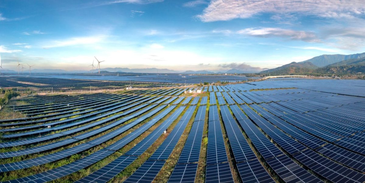 Photovoltaic solar panels under clear sky