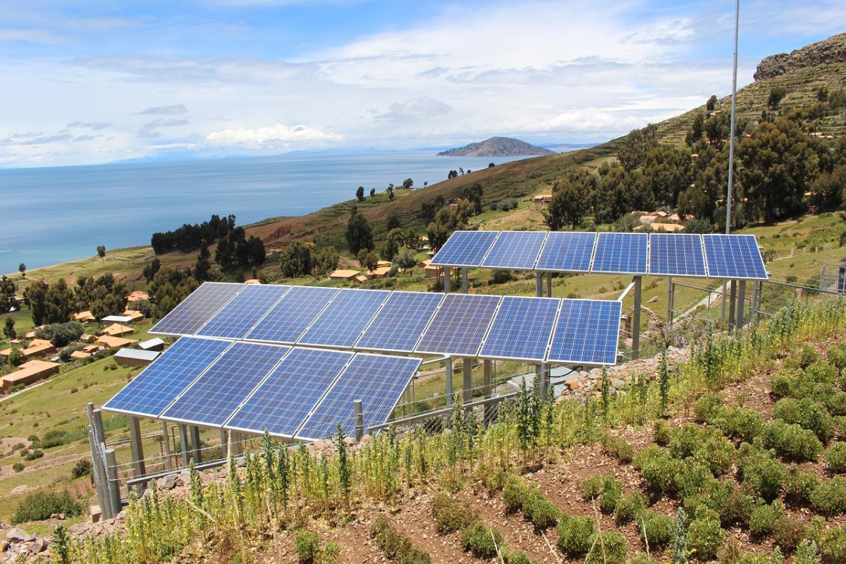 Rooftop solar panels feeding a grid-tie home solar system