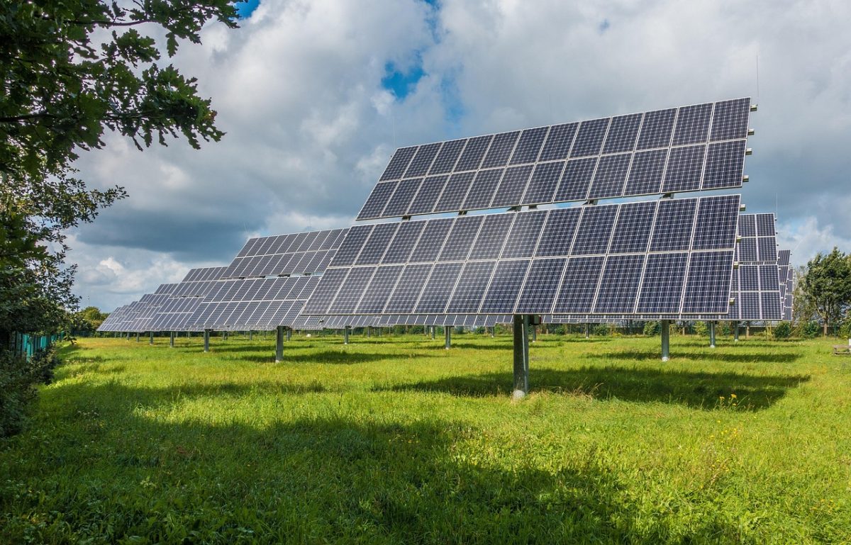 Rooftop solar panels feeding a home battery system
