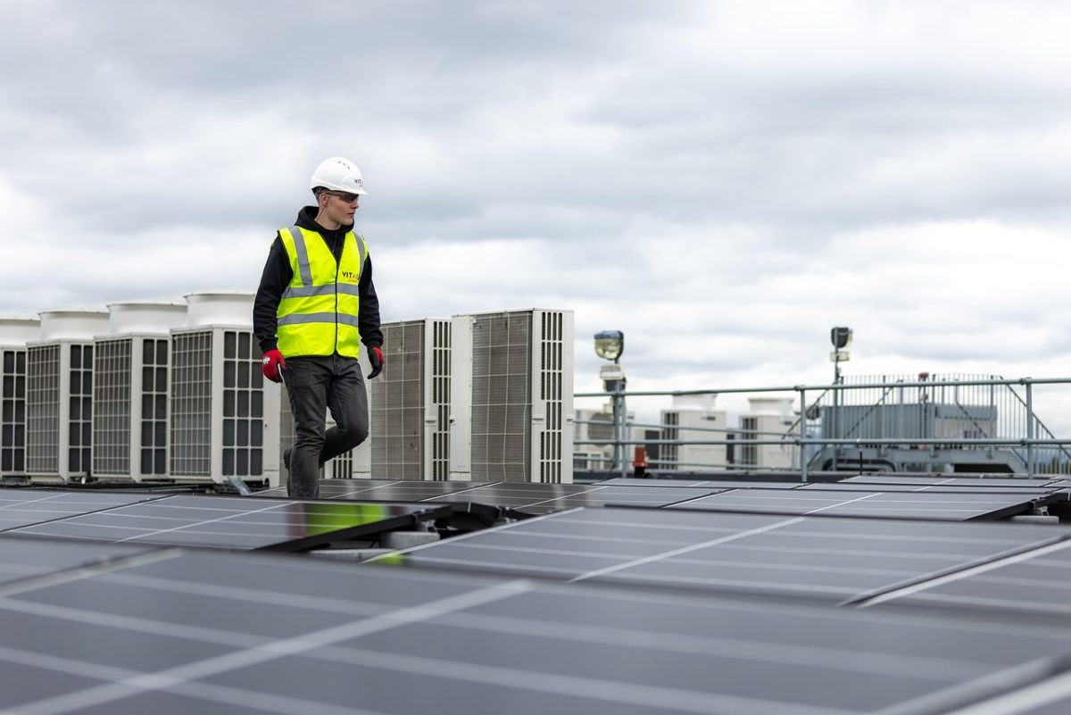 Rooftop solar array being monitored for performance analytics
