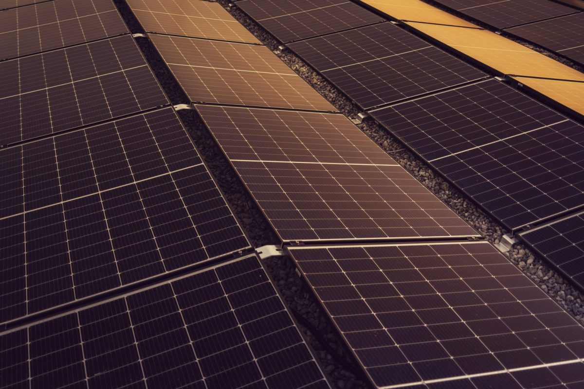 Rooftop solar panels with partial shading from a nearby structure